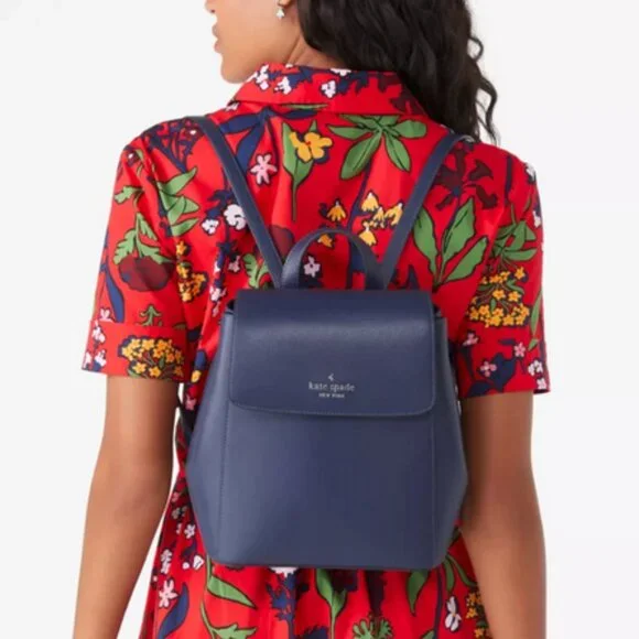 Kate Spade New York Madison Flap Saffiano Leather Medium Backpack Parisian Navy - Picture 4 of 5